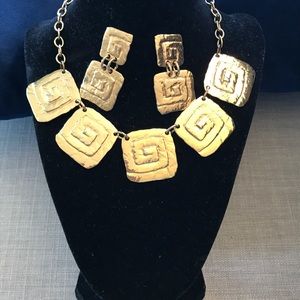 Cleopatra styled gold necklace and earrings set